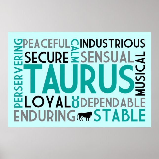 Taurus Astrology Word Collage Impressão (Frente)