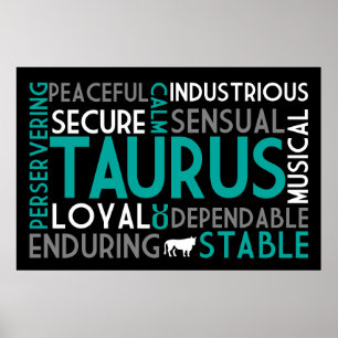 Taurus Astrology Word Collage Impressão