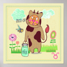 Taurus Bull Cat Zodiac Nursery Impressão