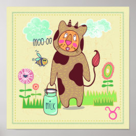Taurus Bull Cat Zodiac Nursery Impressão