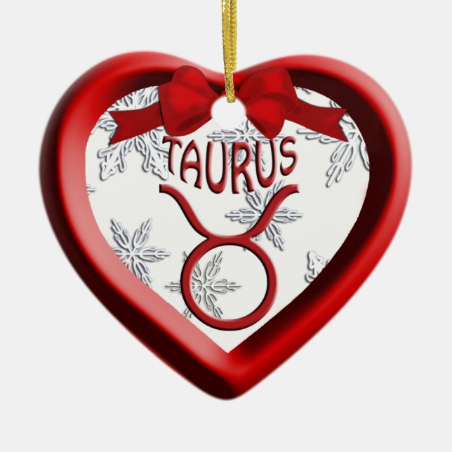 Taurus Red Heart Snowflake Enfeites de natal (Frente)