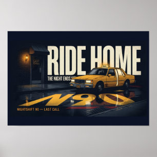 Táxi Retro Ride Home Noite de Condução Poster 18x1