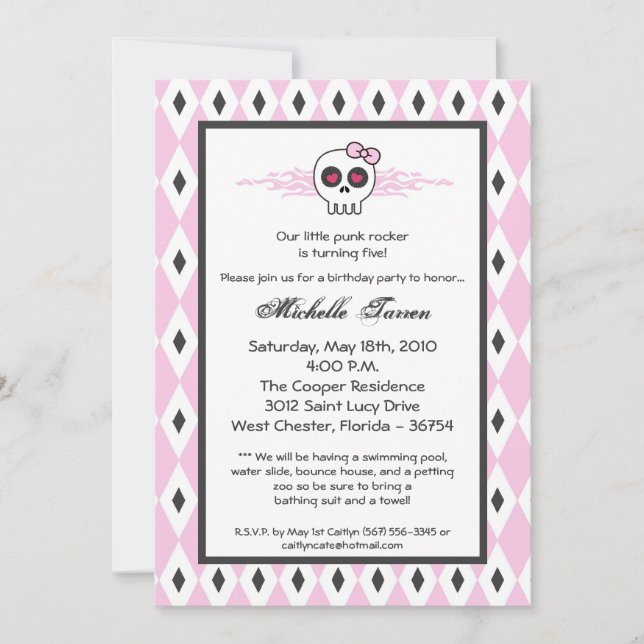 {TBA} convite de aniversário do crânio do punk da (Frente)
