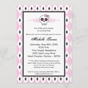 {TBA} convite de aniversário do crânio do punk da