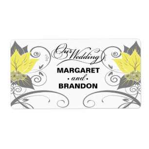 :: TBA:: Etiqueta floral abstrata do vinho amarelo