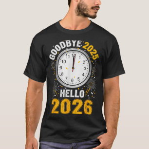 Tchau 2025 Olá 2026 Camiseta Com Relógio Ano Novo