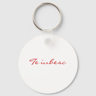 Te iubesc em chaveiro branco e vermelho