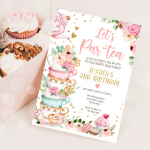 Tea Birthday Convite Rapariga Festa Par-tea Floral