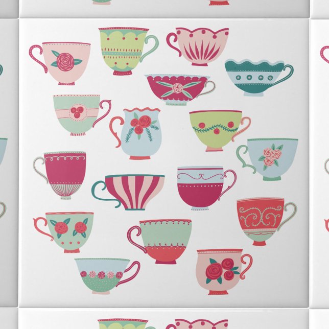 Tea Cups Moderno Retro (Retro vintage teacup pattern ceramic tile)