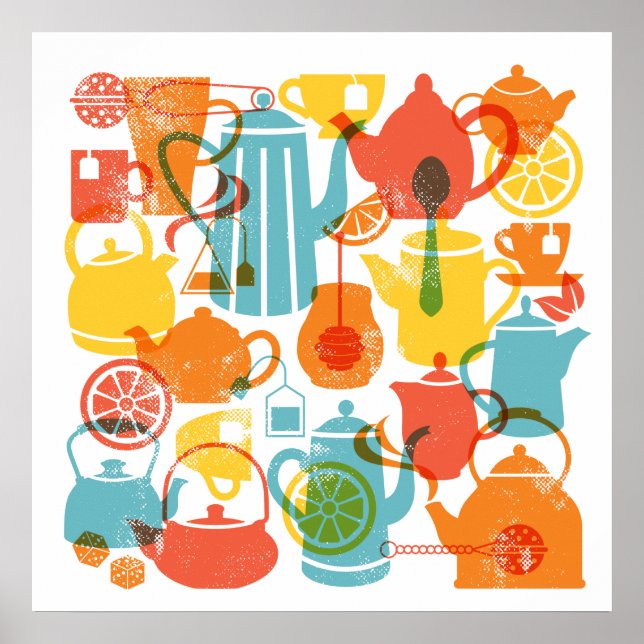 Tea Items in Bright Colors Poster quadrados (Frente)