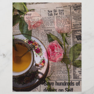 Tea old handwritting paper and pink roses