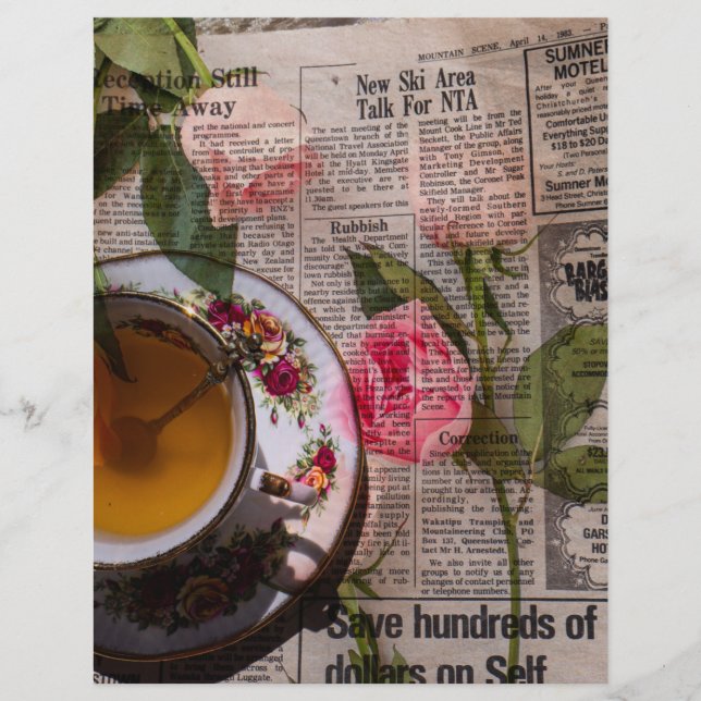 Tea old handwritting paper and pink roses (Frente)
