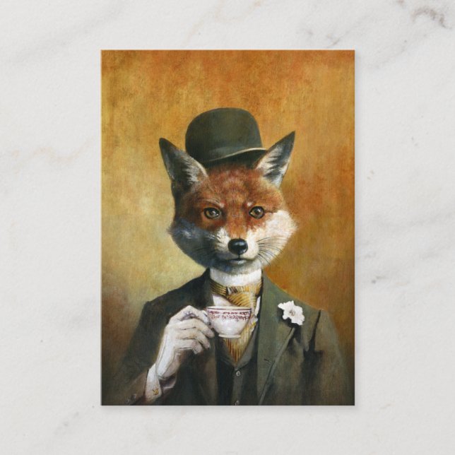 Tea Time Fox ACEO Cartão de visita (Frente)