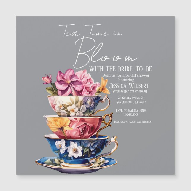 Tea Time in Bloom Bridal Shower Invite (Frente)