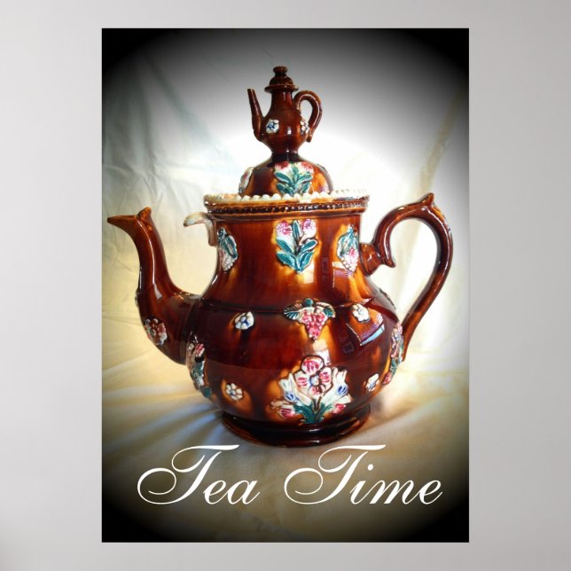 Tea Time Old Antique English Teapot Poster (Frente)