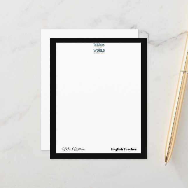 Teacher name elegant quote modern white frame (Frente/Verso In Situ)