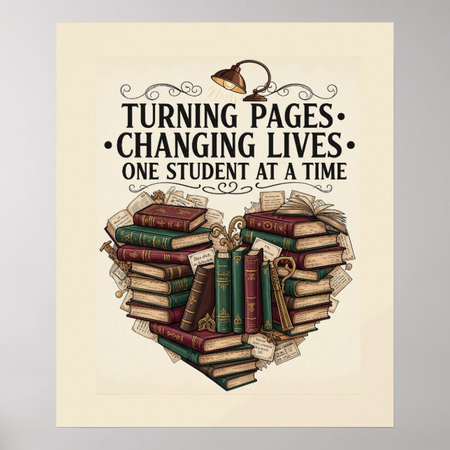 Teacher Poster | Turning Pages Book Heart Art (Frente)