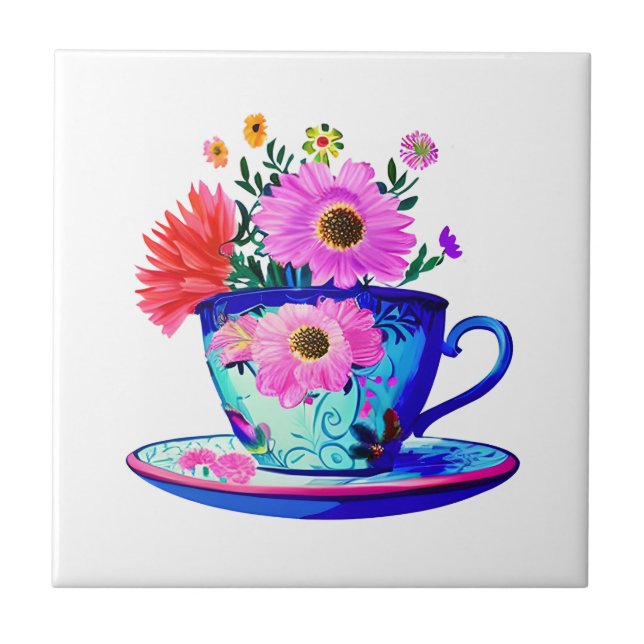 Teacup bonito Vintage com Flores Rosa (Frente)