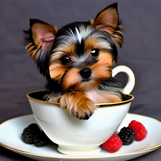 Teacup Yorkie Puppy em um Teacup Poster (Criador carregado)
