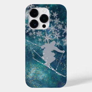 Teal Abstrato Dourado Starry Snow Skier