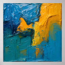 Teal & Amber Impasto Abstract Art Poster II | Text