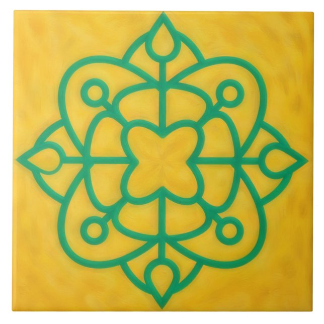 Teal and Gold Celtic Style Decorative Tile (Frente)