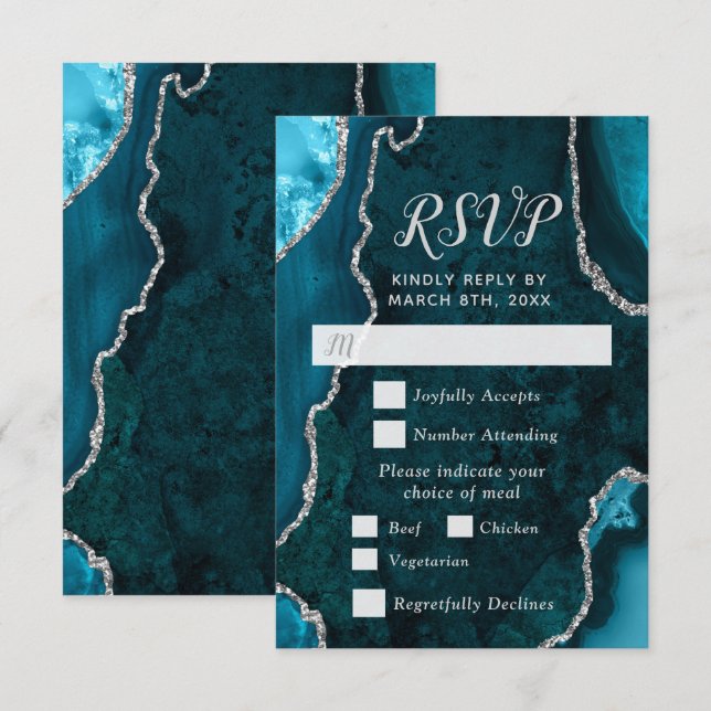 Teal and Silver Agate Meal Choice RSVP (Frente/Verso)