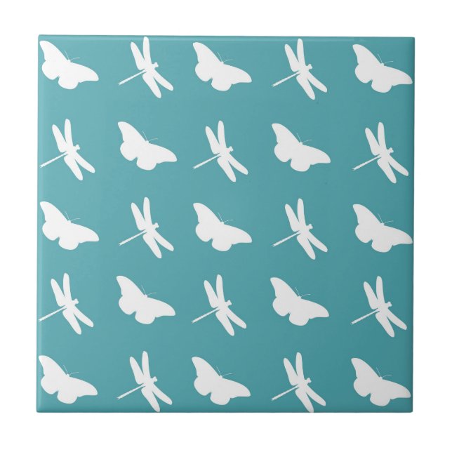 Teal and White Butterfly and Dragonfly Pattern (Frente)
