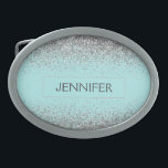 Teal Aqua Blue Silver Glitter Girly Monographic No<br><div class="desc">Azul Aqua Azul Teal e Silver Sparkle Monograma Nome Belt Buckle. Isso faz a formatura perfeita, doce 16 16, 18, 21rua, 40, 50, 60, 70, 80, 90, 100 anos, casamento, chá de panela, aniversário, chá de fraldas ou presente de festa de solteira para alguém que ama luxo de vidro e...</div>
