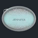 Teal Aqua Blue Silver Glitter Girly Monographic No<br><div class="desc">Azul Aqua Azul Teal e Silver Sparkle Monograma Nome Belt Buckle. Isso faz a formatura perfeita, doce 16 16, 18, 21rua, 40, 50, 60, 70, 80, 90, 100 anos, casamento, chá de panela, aniversário, chá de fraldas ou presente de festa de solteira para alguém que ama luxo de vidro e...</div>