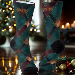 Teal Artístico e Xadrez de Natal Borgonha Personal