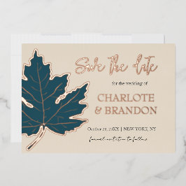 Teal Autumn Leaf Casamento Salva A Data