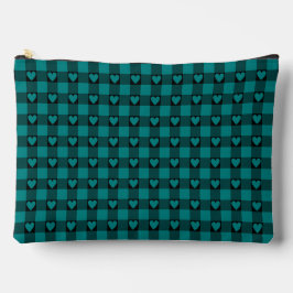 Teal Black Buffalo Heart Plaid