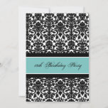 Teal Black Damask 18th Convites de aniversário<br><div class="desc">Convites de aniversário personalizados 18 na elegante cor damasco floral clássica de preto e azul-turquesa. Adicione seu nome e detalhes da festa para um convite de aniversário exclusivo e na moda 18.</div>