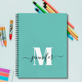 Teal Blue Personalizado Sketchbook Nome do Monogra
