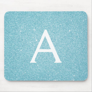 Teal Blue Sparkle Glitter Monogramas Nome Mousepad