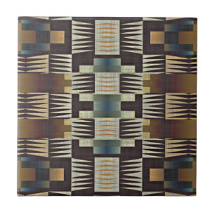 Teal Blue Tan Taupe Brown Native Tribal Art