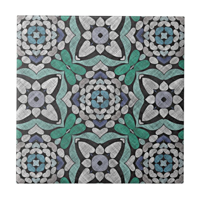 Teal Blue Turquoise Floral Tribe Art (Frente)