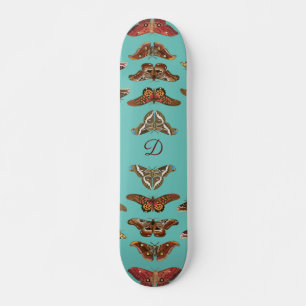Teal Blue Vintage Borboletas Monograma skate