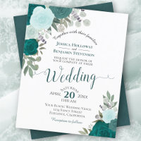 Teal Boho Chic Floral BUDGET Convite De Casamento