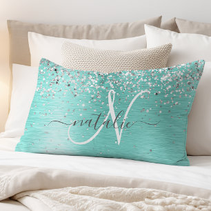 Teal Brugado Metal Silver Glitter Nome Monograma