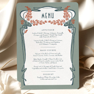 Teal Burgundy Menu Cartão Arranjado Arte Nouveau R