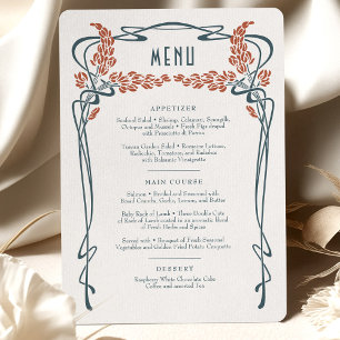 Teal Burgundy Menu Cartão Arranjado Arte Nouveau R