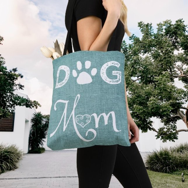 Teal Burlap Dog Mamãe Tote Bag (Teal Burlap Dog Mom Tote Bag)