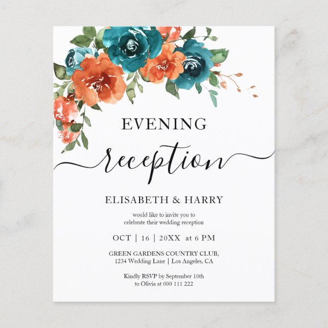 Teal Burnt Orange Budget Rust Budget Wedding  (Frente)