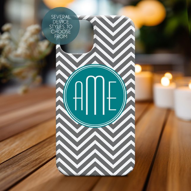 Teal Charmala Chevrons Monograma Personalizado (Personalized Phone Case with Monogram)