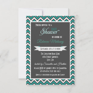 Teal Chevron - Convite para Chá de fraldas 3x5