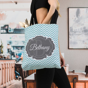 Teal Chevron Personalizado Tote Bag