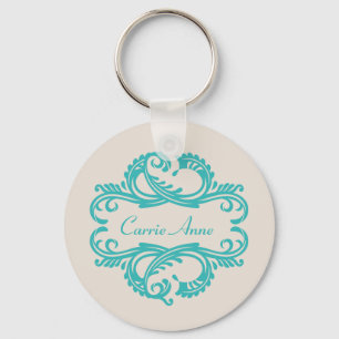 Teal Chic Damask Chaveiro