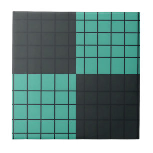 Teal Cinza Escuro Padrão de Grade Modernista Minim